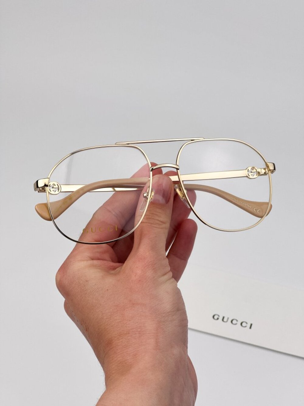 Gucci GG1091O 002 Eyeglasses – Shiny Gold Oversized Pilot Frames